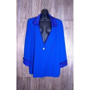 Ben Marc International Royal Blue Blazer Beaded Trim‎ Single Button Jacket Sz 20